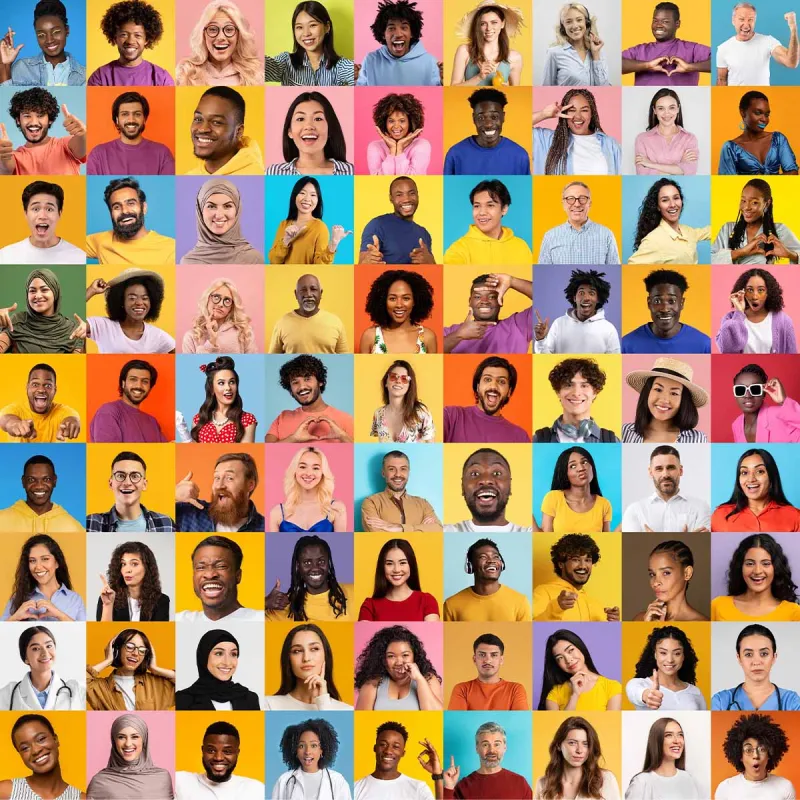 Bunte Collage von Frauen und Männern, wie Mitarbeitende bei PFLEGEN & WOHNEN HAMBURG.